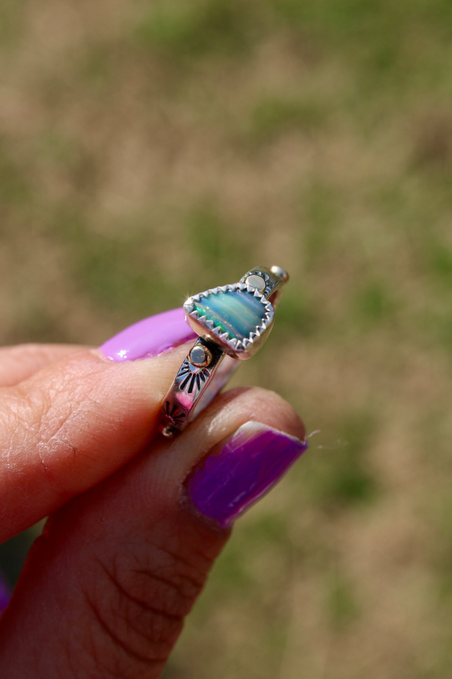 Boulder Opal Golden Path Ring Size 6.75 ( with 10k gold )