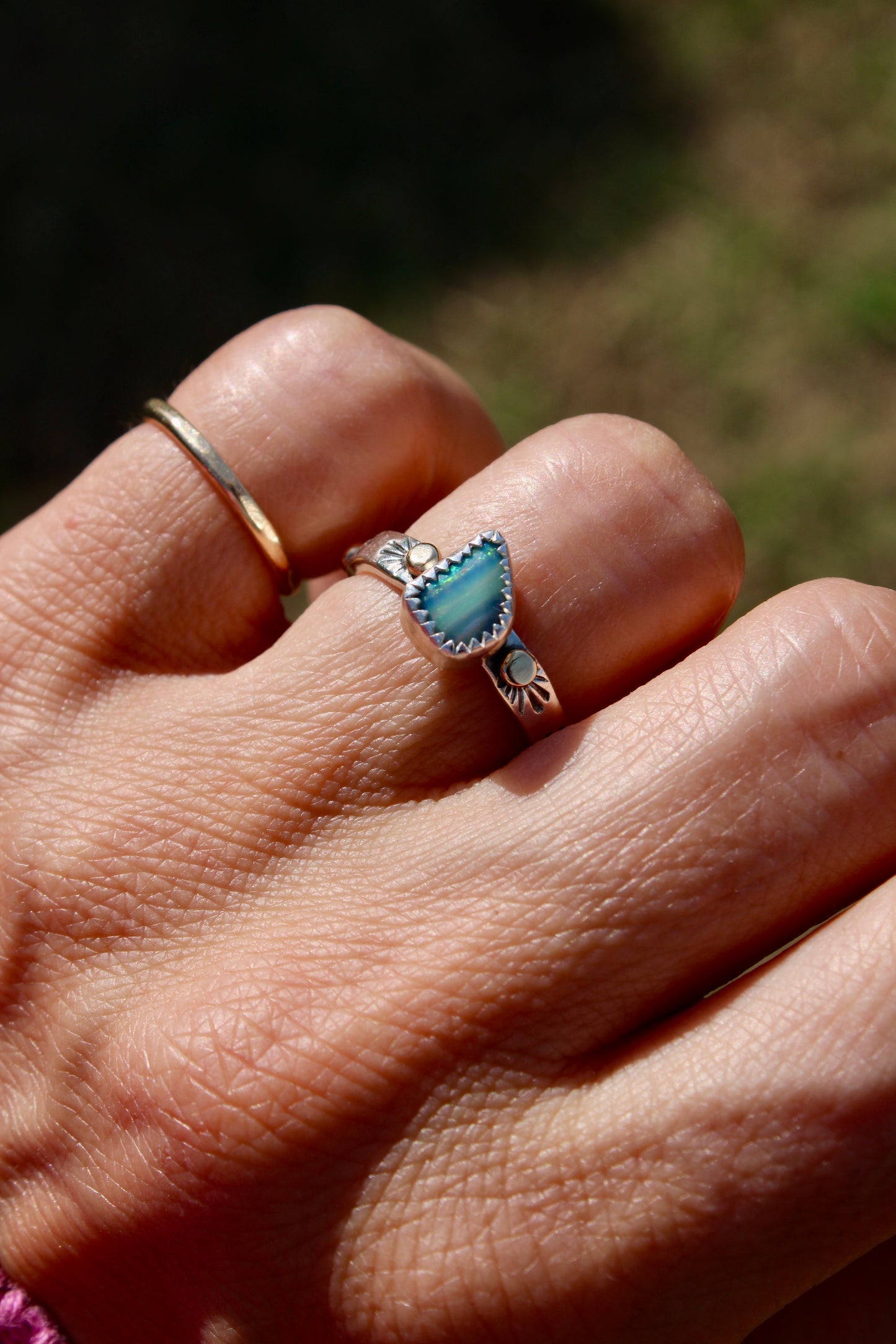 Boulder Opal Golden Path Ring Size 6.75 ( with 10k gold )