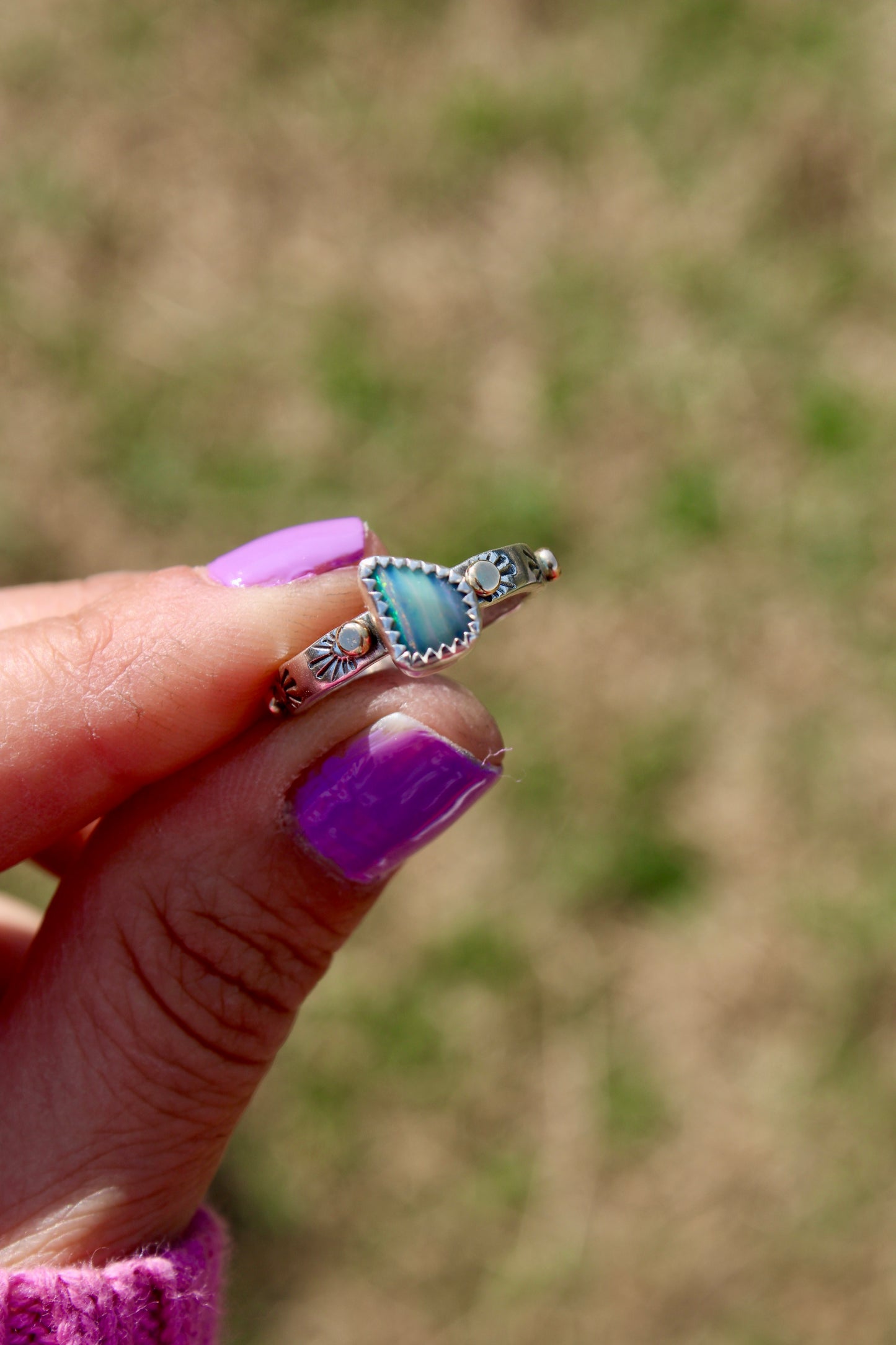 Boulder Opal Golden Path Ring Size 6.75 ( with 10k gold )