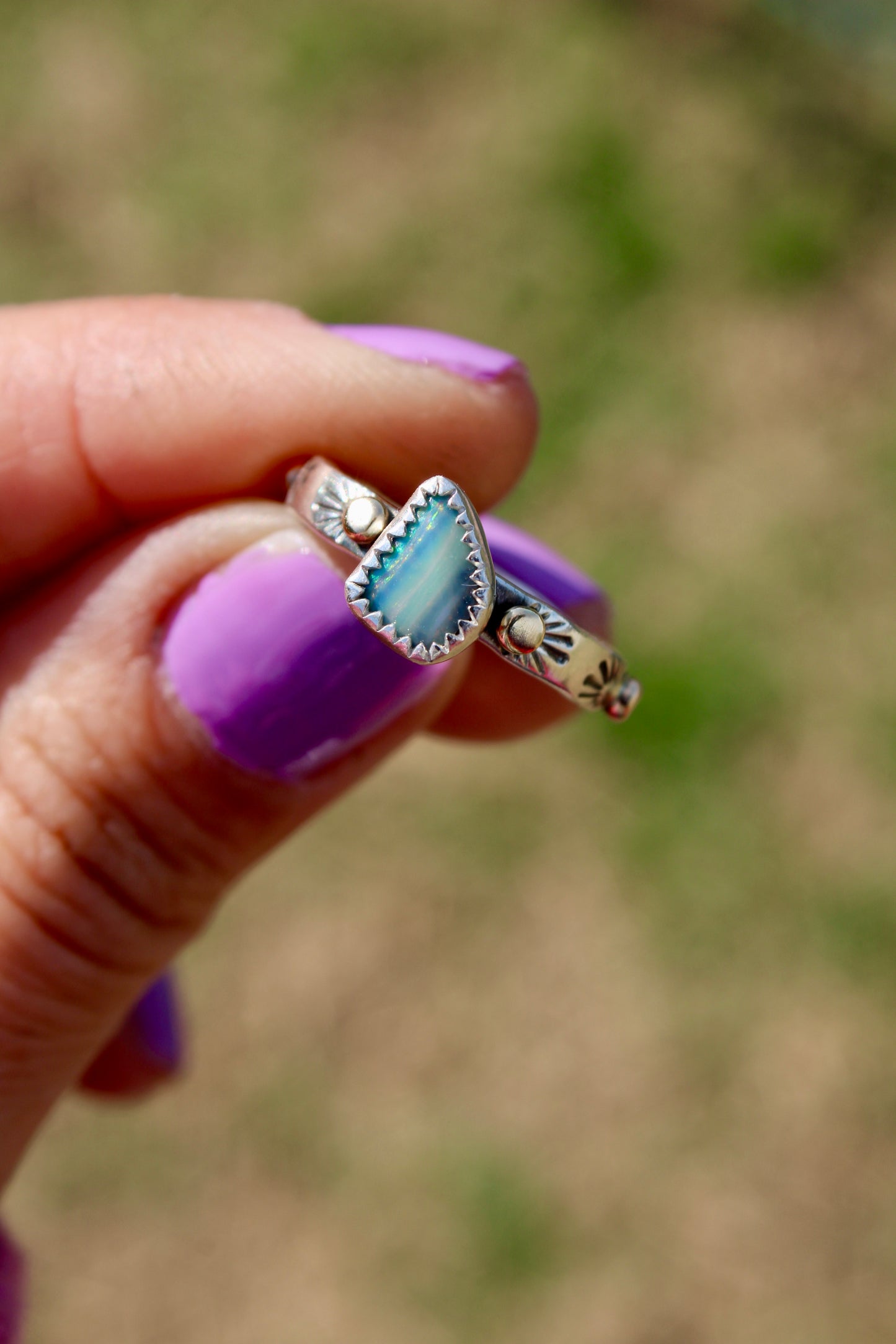 Boulder Opal Golden Path Ring Size 6.75 ( with 10k gold )