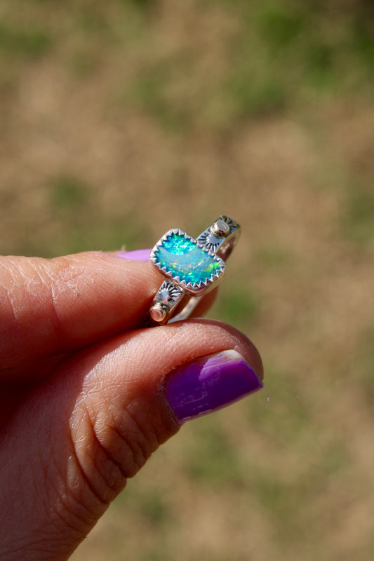 Opal Doublet Golden Path Ring Size 7.75 ( with 10k gold )