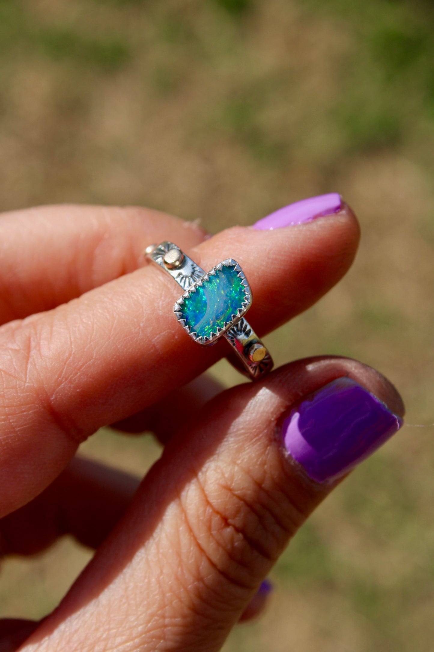 Opal Doublet Golden Path Ring Size 7.75 ( with 10k gold )