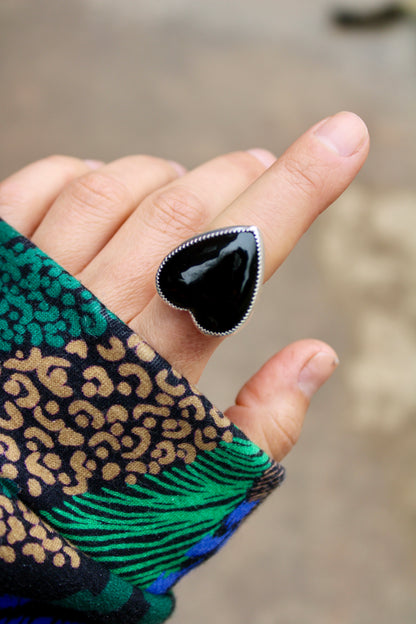 Onyx Heart Ring Size 7.5