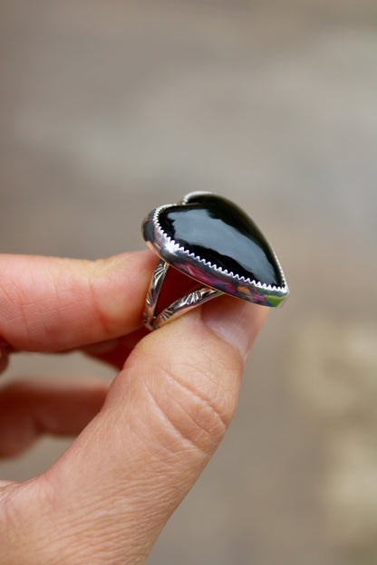 Onyx Heart Ring Size 7.5