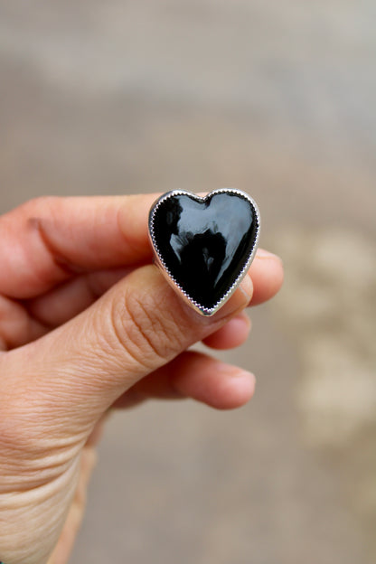 Onyx Heart Ring Size 7.5