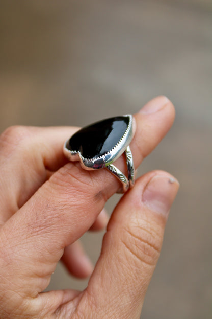 Onyx Heart Ring Size 7.5