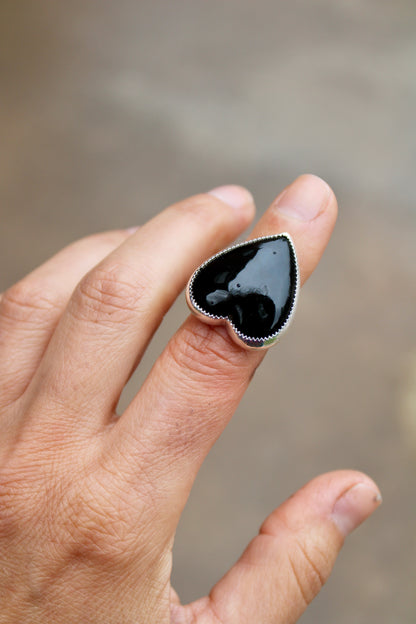 Onyx Heart Ring Size 7.5