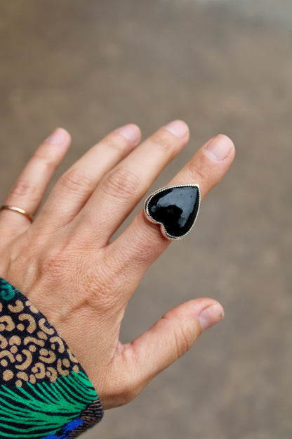 Onyx Heart Ring Size 7.5