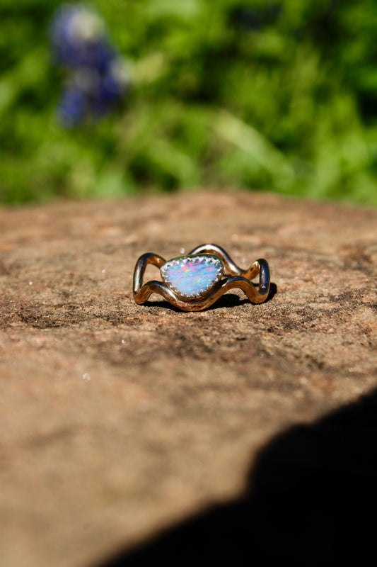 TRUST THE WAVES RING OPAL #6 - SIZE 6.5 ( Gold filled band )