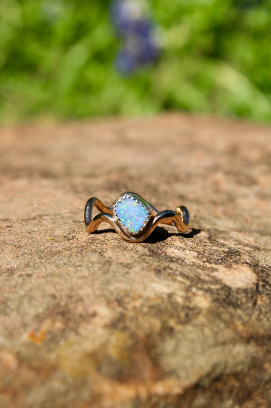 TRUST THE WAVES RING OPAL #5 - SIZE 7 ( Gold filled band )