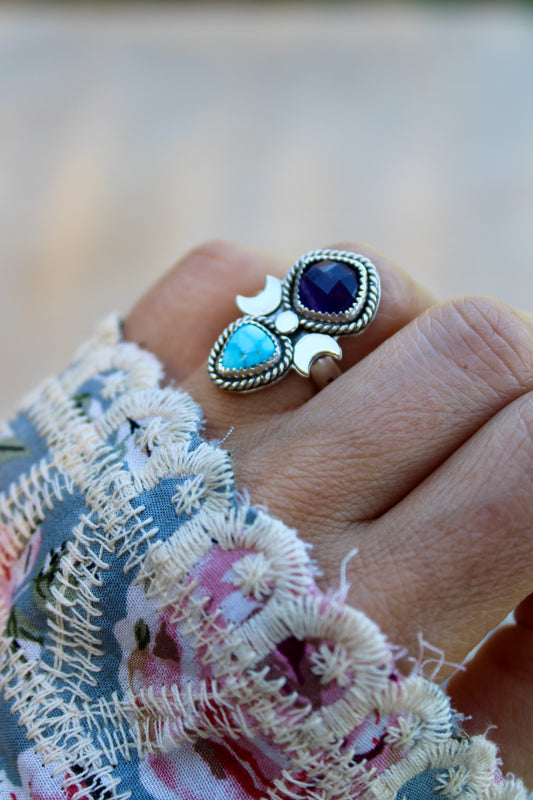 Amethyst&Kingman Turquoise Ring - Size 6.25